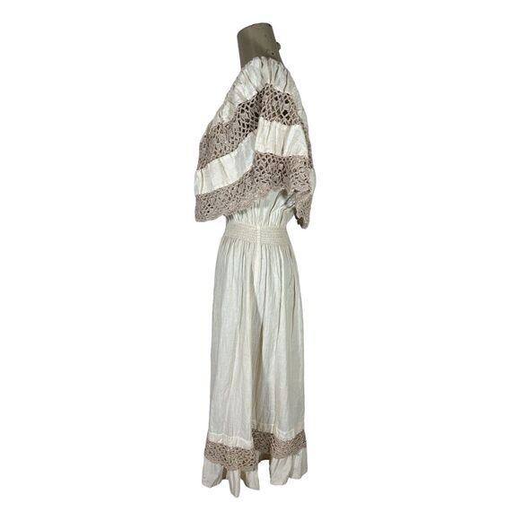 Vintage Monica Richards Boho Mexican Off Shoulder Linen Dress Cottage Ethnic - Picture 6 of 10